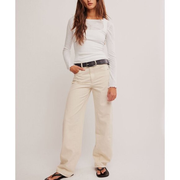 🆕 FREE PEOPLE We The Free Aster Straight Leg Jeans / Cream - Picture 7 of 15